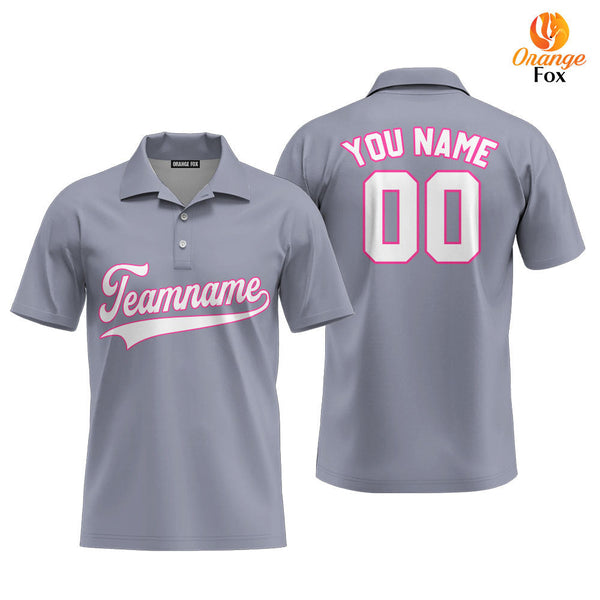 Custom Gray White - Pink Custom Polo Shirt For Men