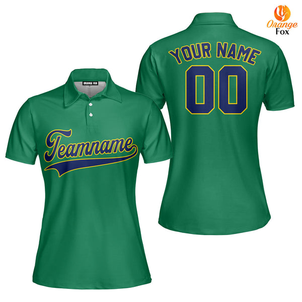 Custom Green Navy - Yellow Custom Polo Shirt For Women