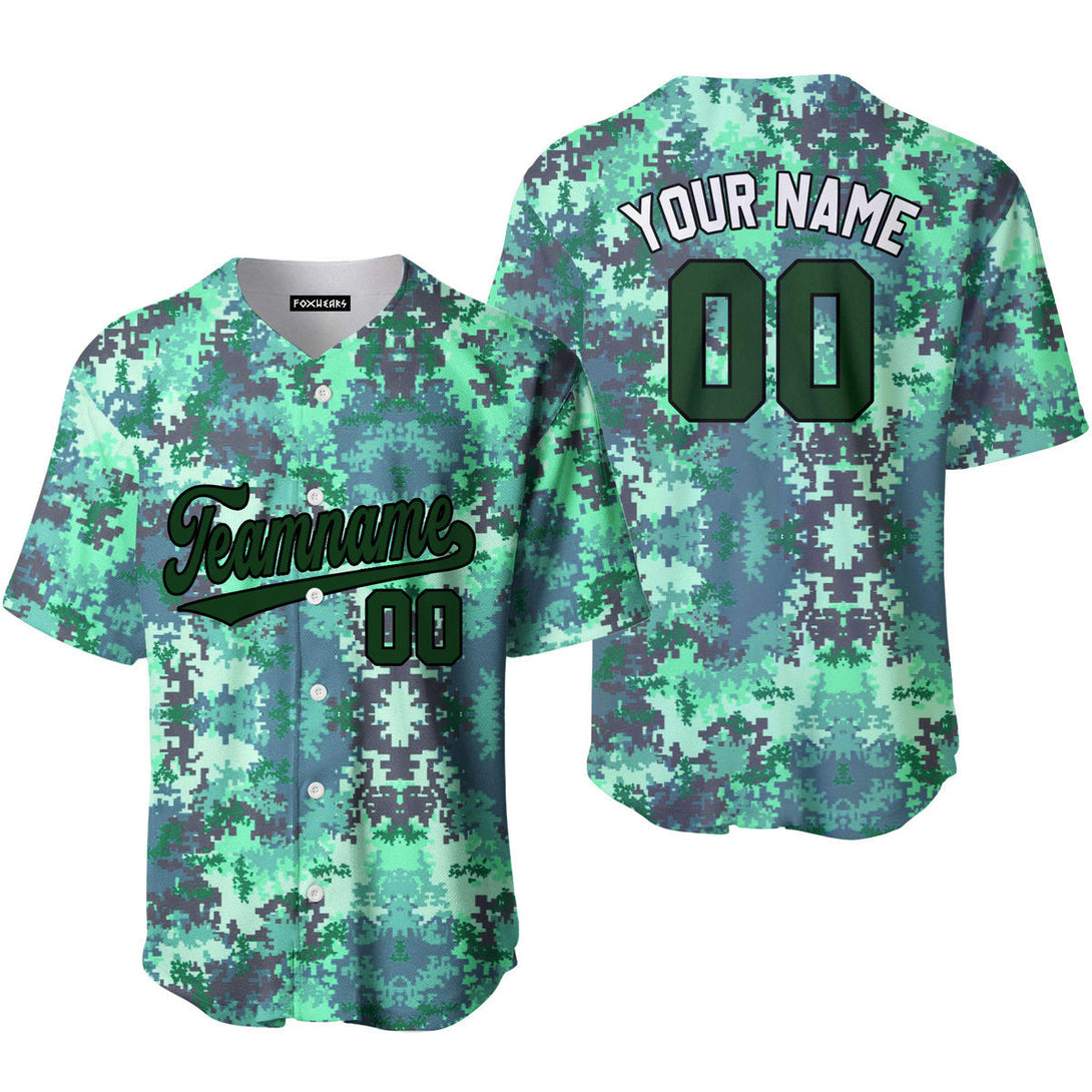 Custom Green Pixel Camo Green Black Custom Baseball Jerseys For Men & Women