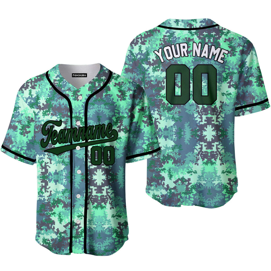 Custom Green Pixel Camo Green Black Custom Baseball Jerseys For Men & Women