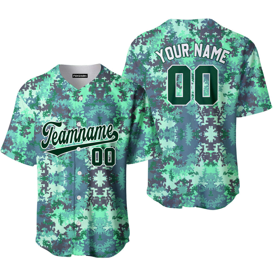 Custom Green Pixel Camo Green White Baseball Jerseys For Men & Women