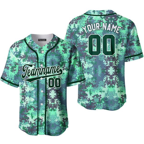 Custom Green Pixel Camo Green White Baseball Jerseys For Men & Women