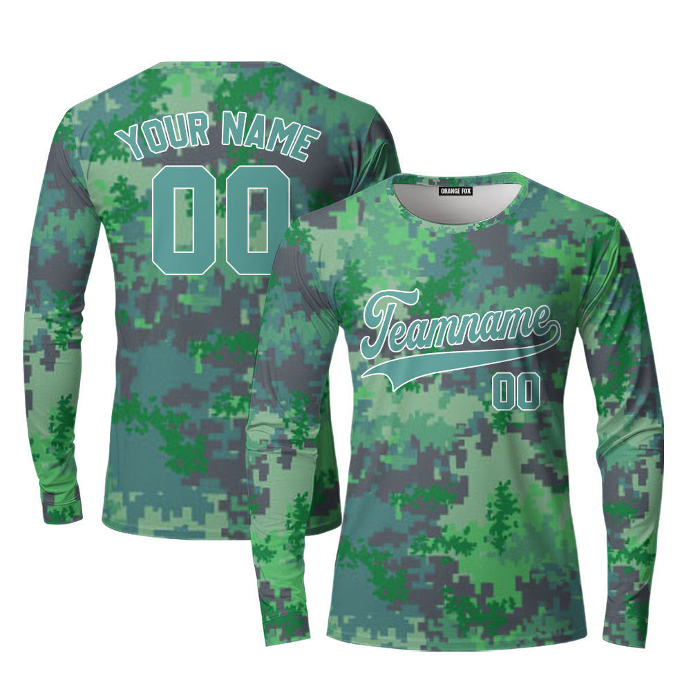 Custom Green Pixel Camo Green White Custom Long Sleeve T-Shirt For Men & Women