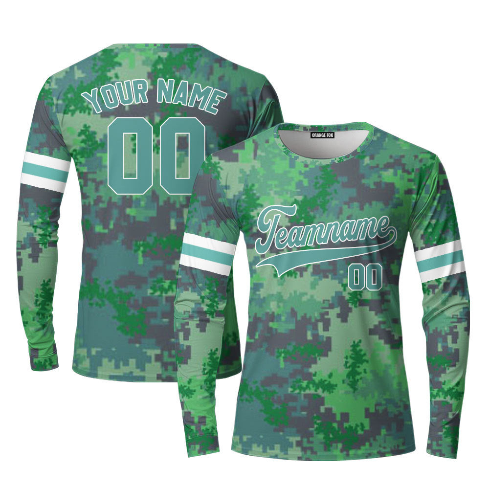 Custom Green Pixel Camo Green White Custom Long Sleeve T-Shirt For Men & Women