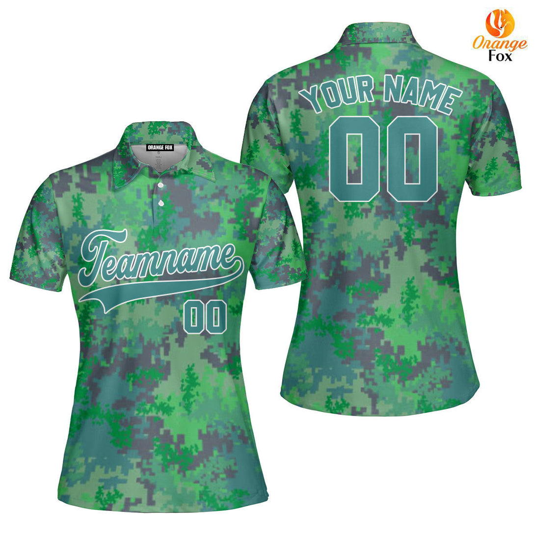 Custom Green Pixel Camo Green White Custom Polo Shirt For Women