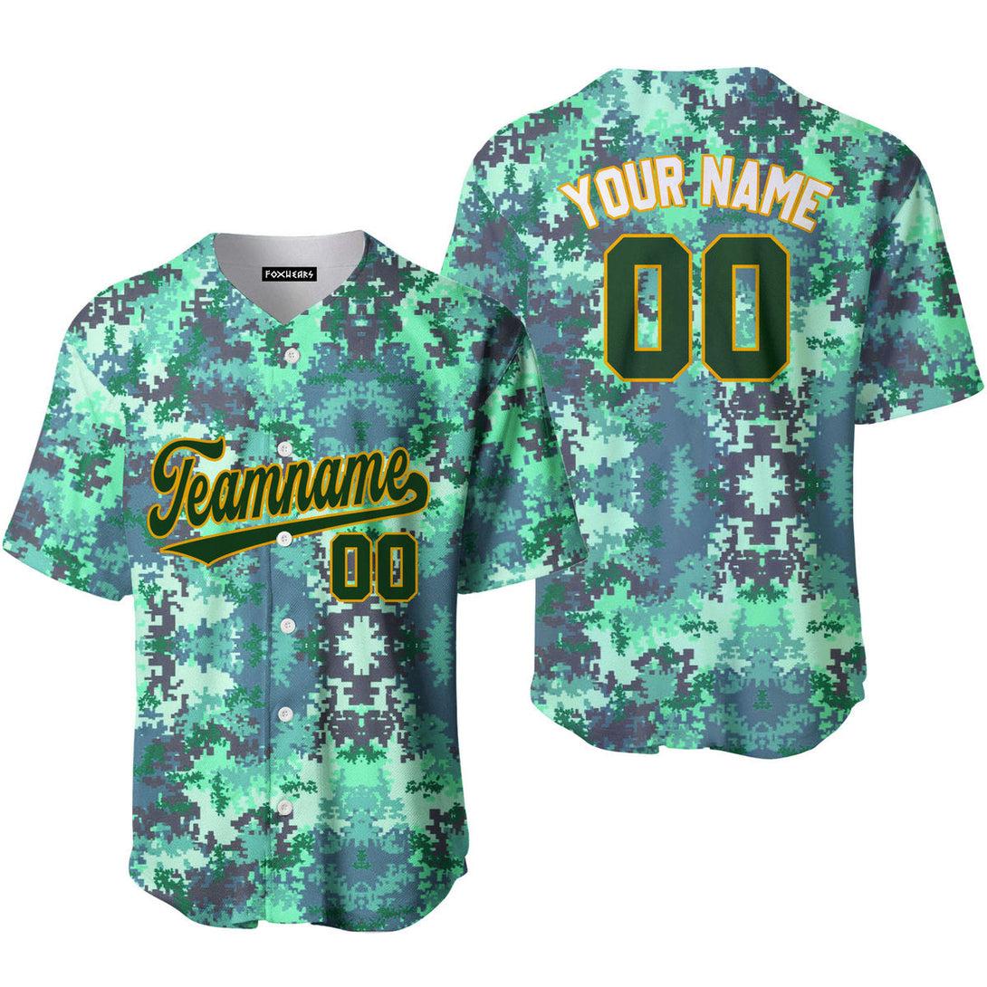 Custom Green Pixel Camo Green Yellow Baseball Jerseys For Men & Women