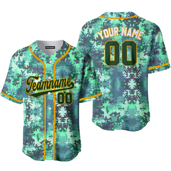 Custom Green Pixel Camo Green Yellow Baseball Jerseys For Men & Women