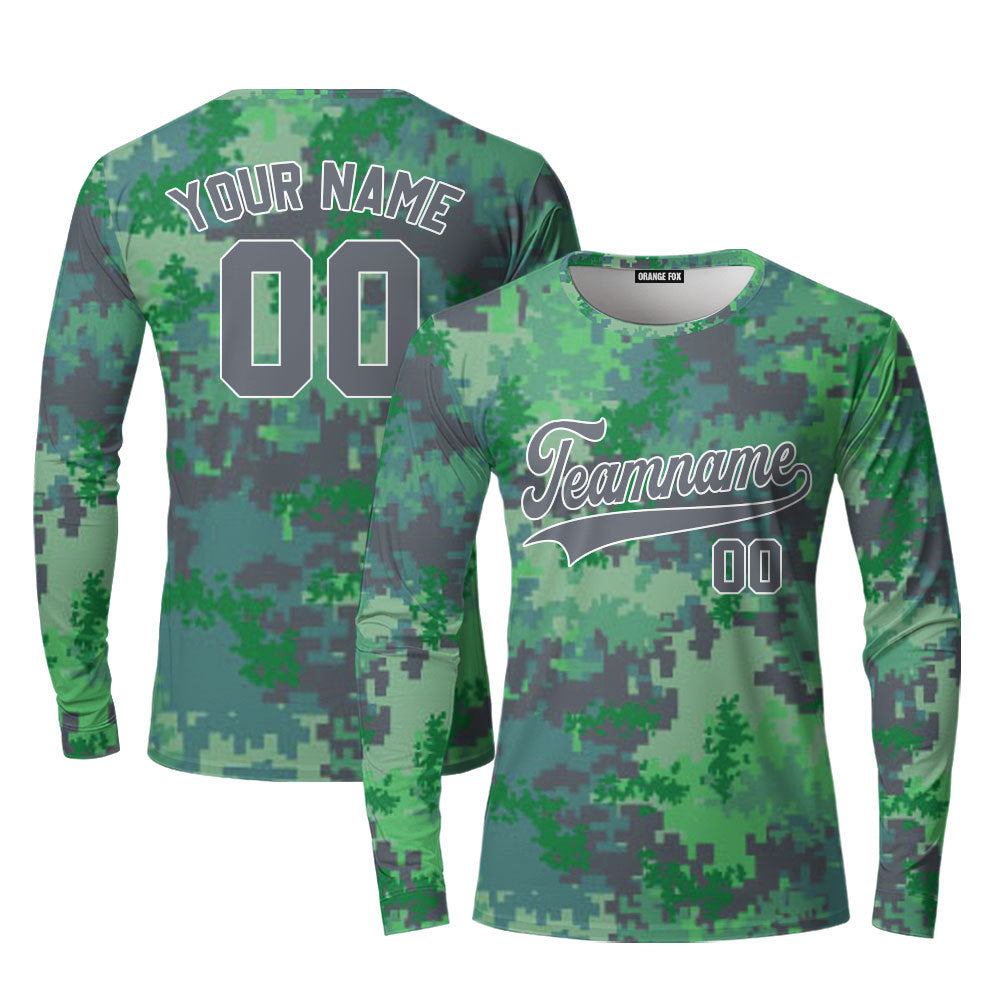 Custom Green Pixel Camo Green Yellow Custom Long Sleeve T-Shirt For Men & Women