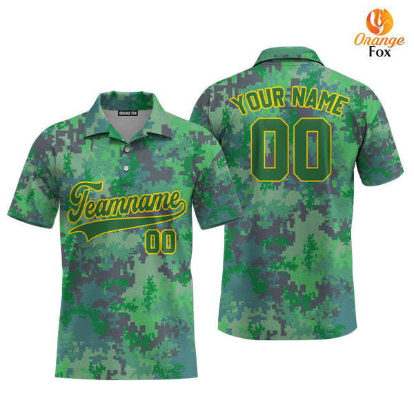 Custom Green Pixel Camo Green Yellow Custom Polo Shirt For Men