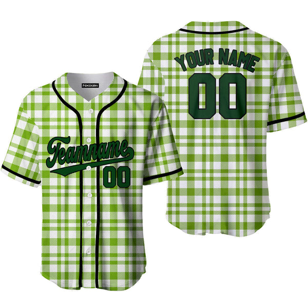 Custom Green Tartan Pattern Green Black Custom Baseball Jerseys For Men & Women