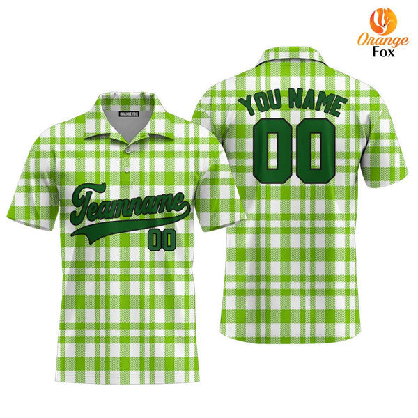 Custom Green Tartan Pattern Green Black Custom Polo Shirt For Men