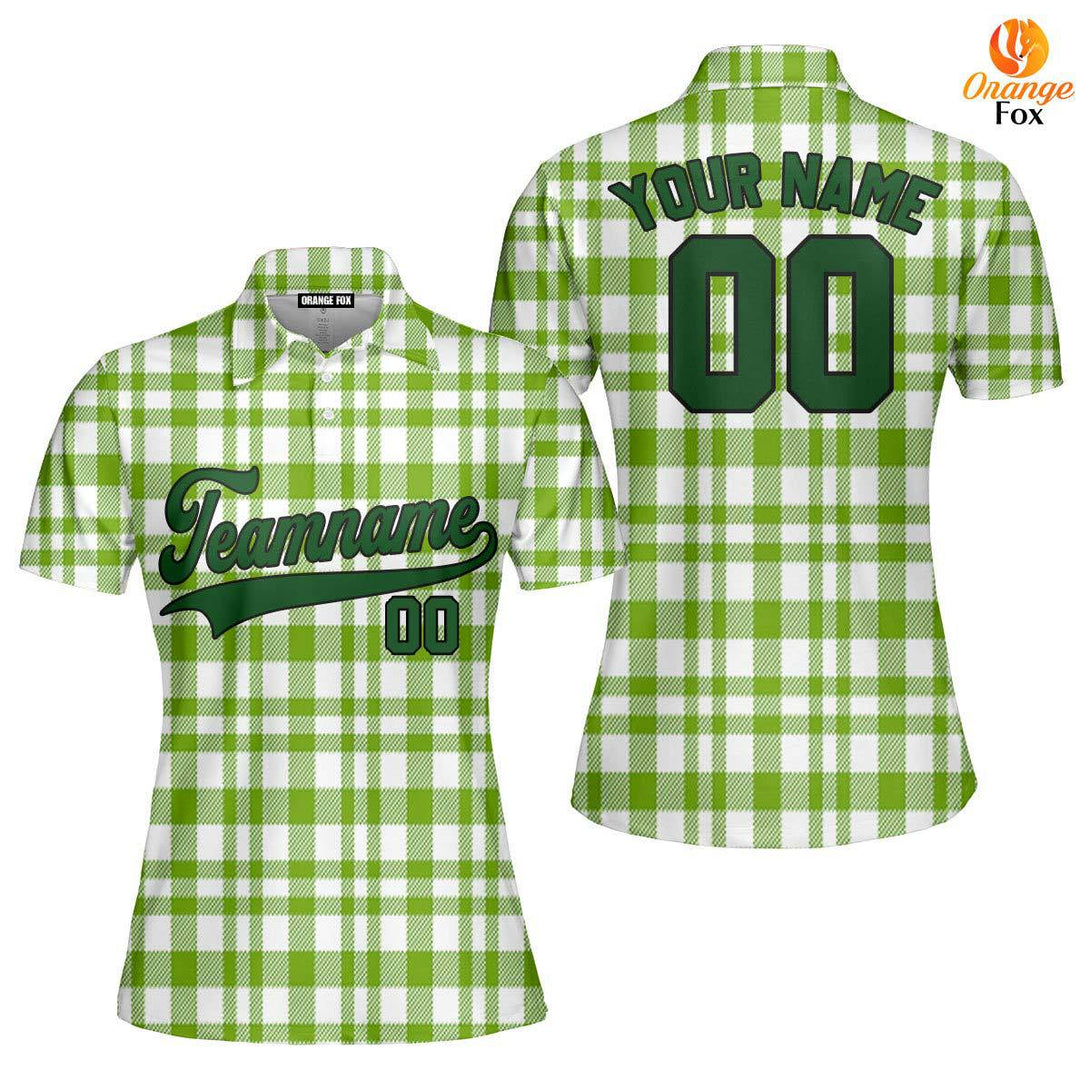 Custom Green Tartan Pattern Green Black Custom Polo Shirt For Women