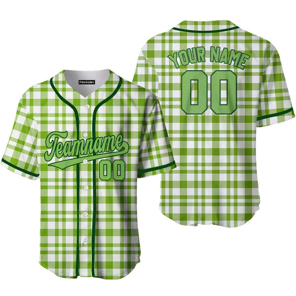 Custom Green Tartan Pattern Neon Green Custom Baseball Jerseys For Men & Women