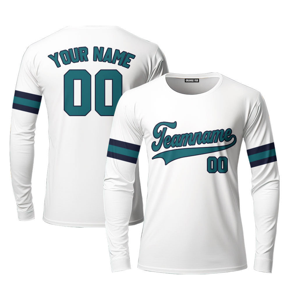 Custom Green White Navy Custom Long Sleeve T-Shirt For Men & Women