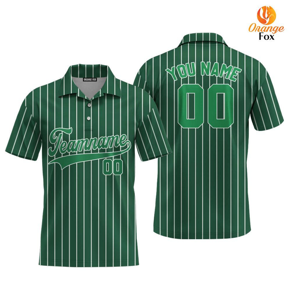 Custom Green White Pinstripe Kelly Green Custom Polo Shirt For Men