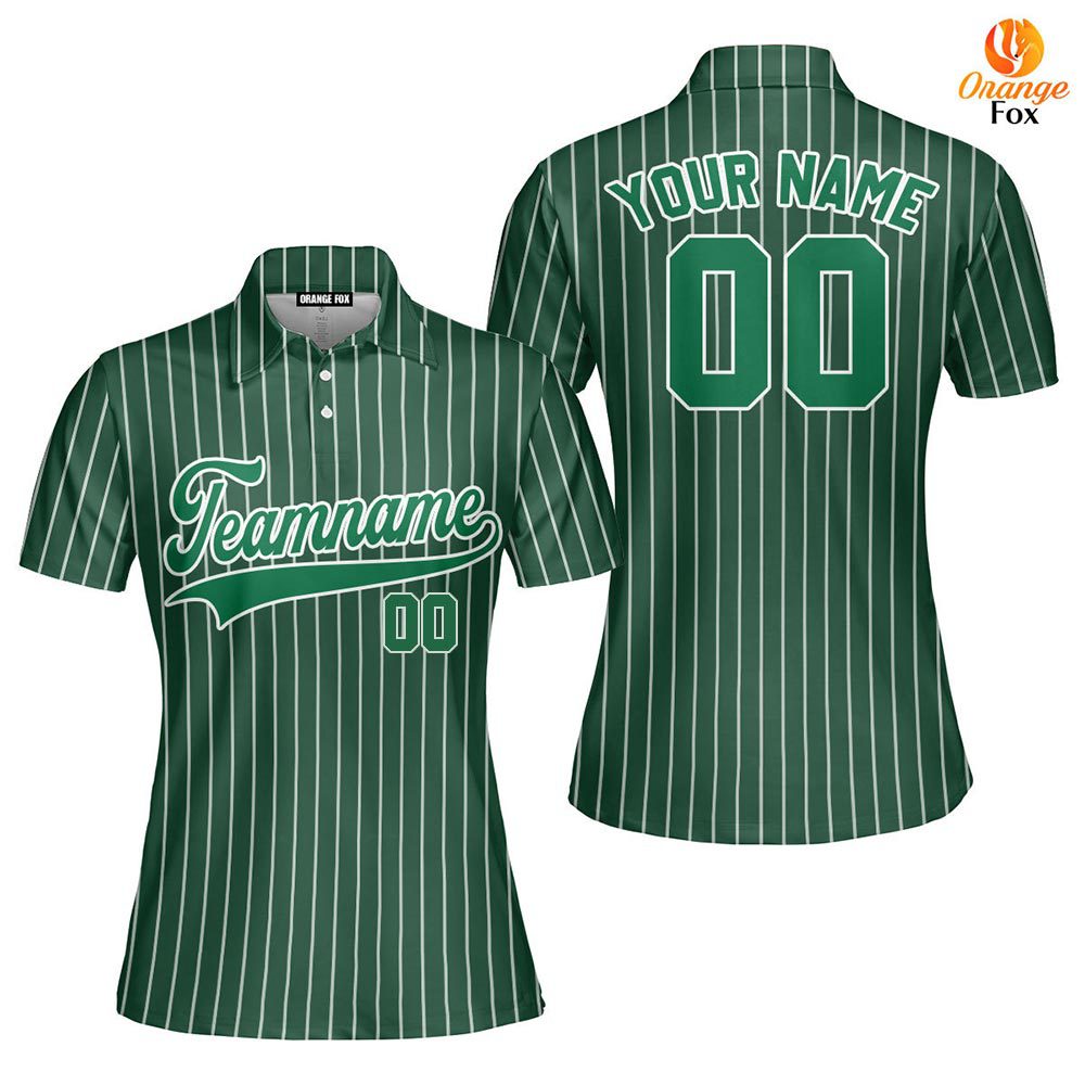 Custom Green White Pinstripe Kelly Green Custom Polo Shirt For Women