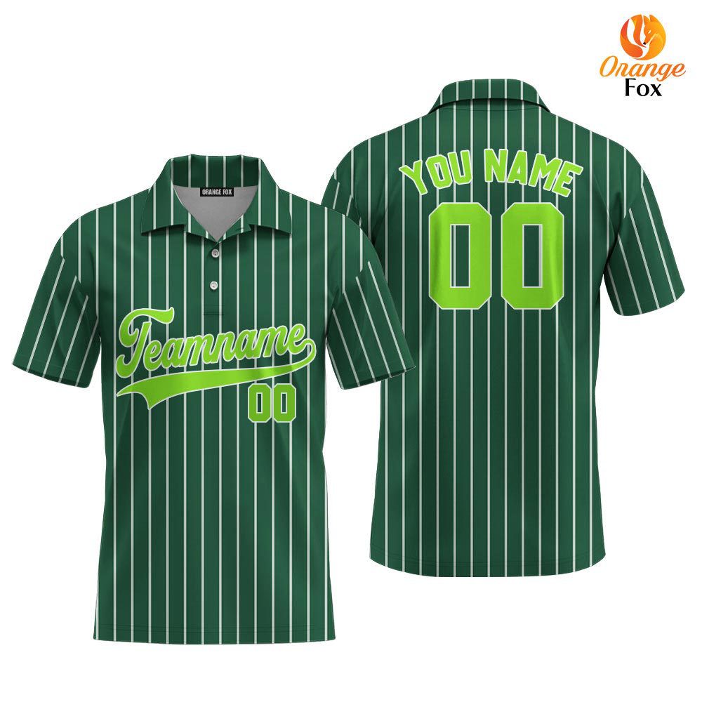 Custom Green White Pinstripe Neon Green Custom Polo Shirt For Men