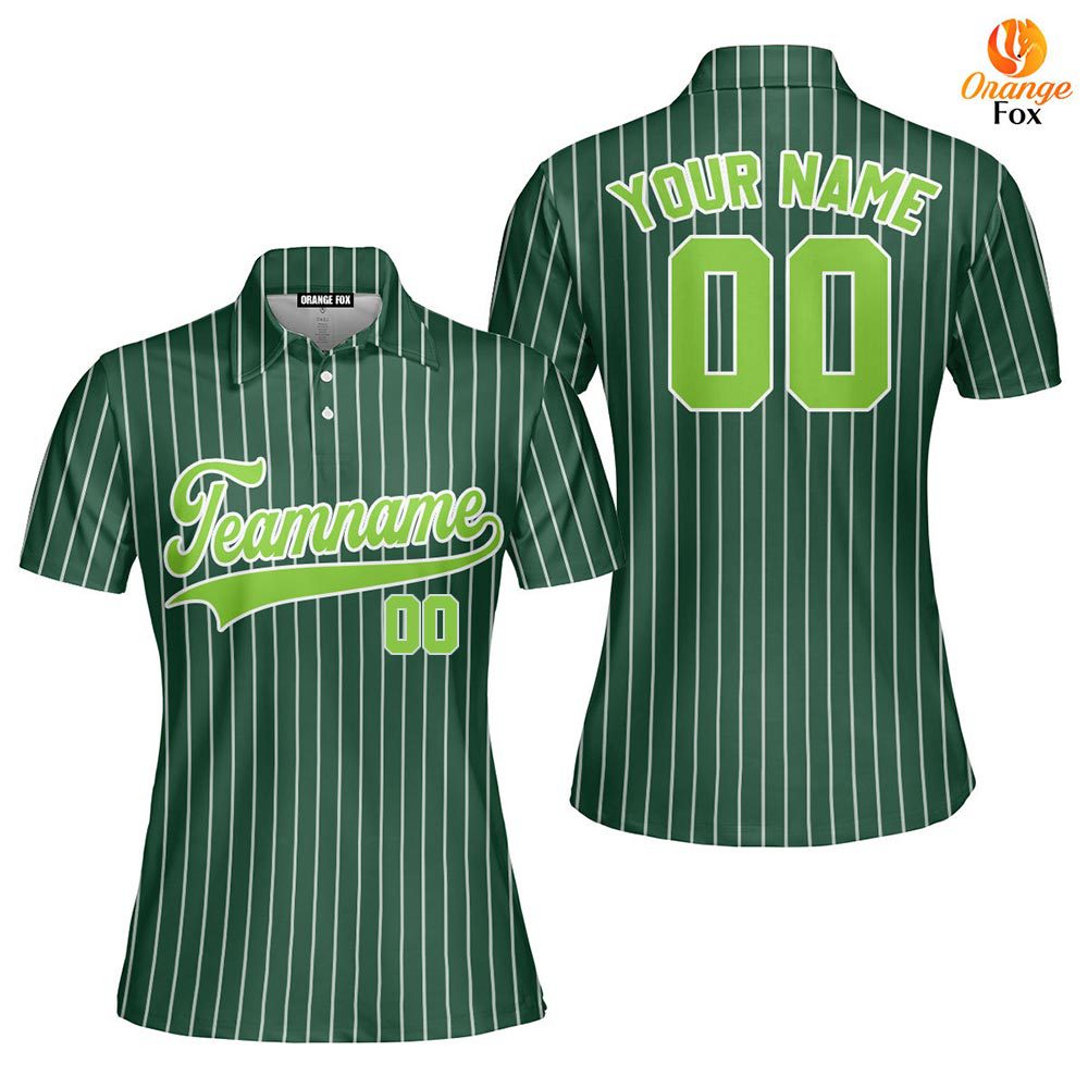 Custom Green White Pinstripe Neon Green Custom Polo Shirt For Women