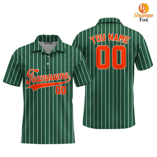 Custom Green White Pinstripe Orange Custom Polo Shirt For Men