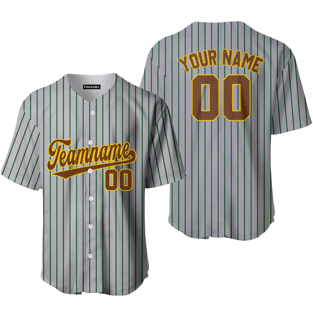 Custom Grey Green Pinstripe Yellow Brown Baseball Jerseys For Men & Women