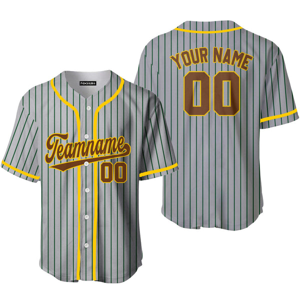 Custom Grey Green Pinstripe Yellow Brown Baseball Jerseys For Men & Women