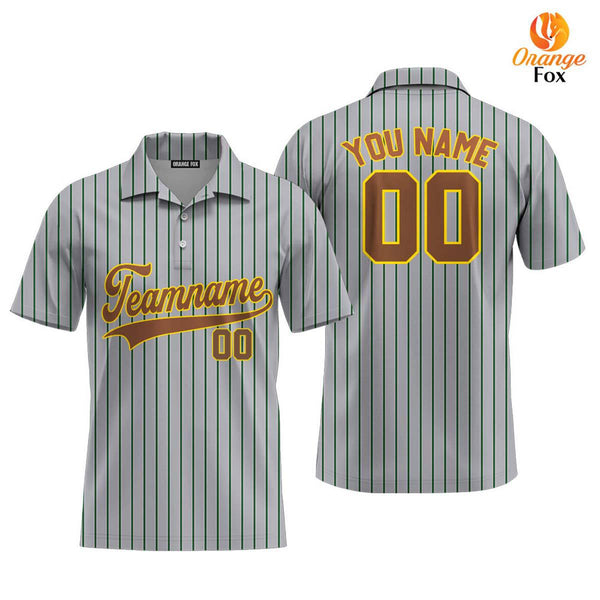 Custom Grey Green Pinstripe Yellow Brown Custom Polo Shirt For Men