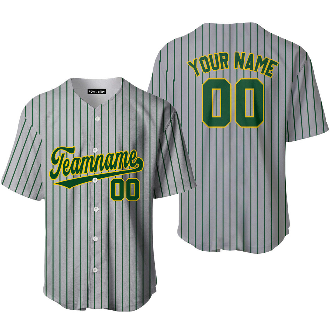 Custom Grey Green Pinstripe Yellow Green Baseball Jerseys For Men & Women