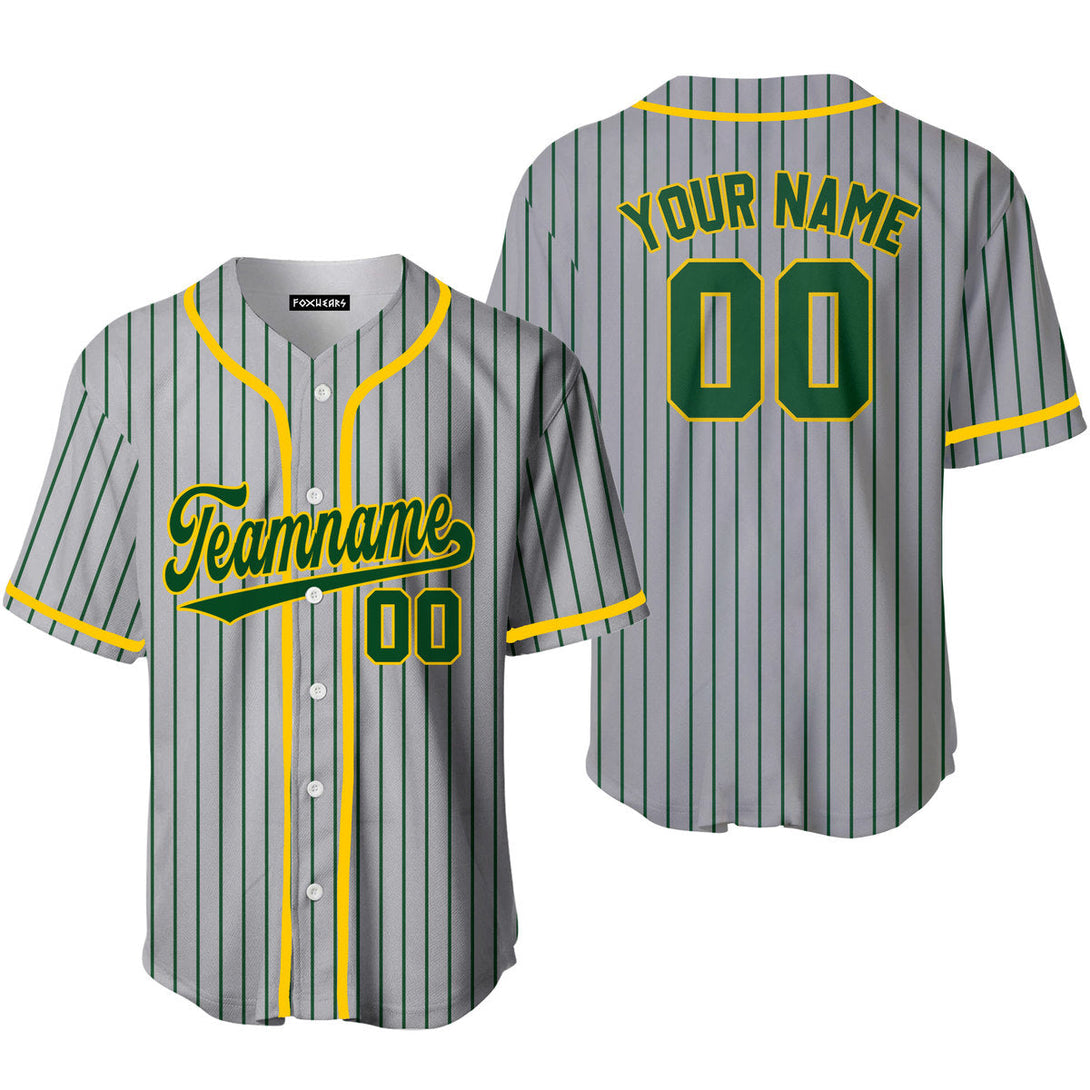 Custom Grey Green Pinstripe Yellow Green Baseball Jerseys For Men & Women