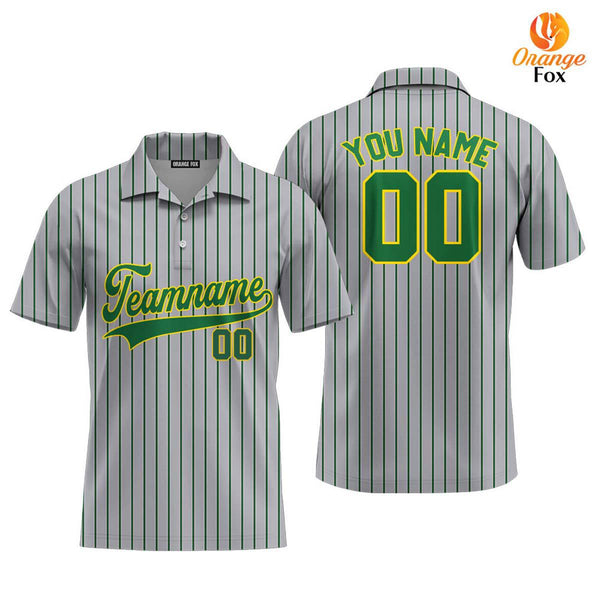 Custom Grey Green Pinstripe Yellow Green Custom Polo Shirt For Men