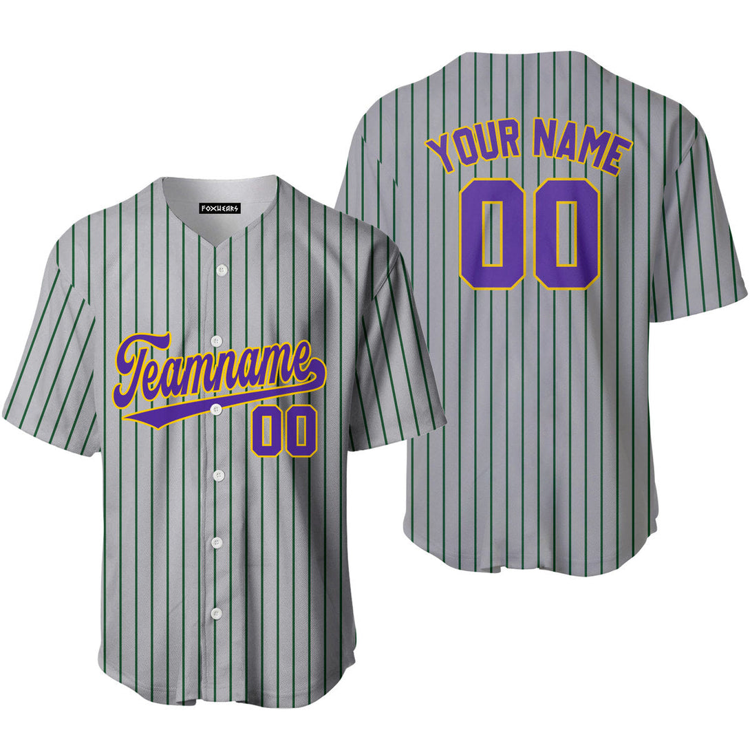 Custom Grey Green Pinstripe Yellow Purple Baseball Jerseys For Men & Women