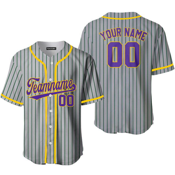 Custom Grey Green Pinstripe Yellow Purple Baseball Jerseys For Men & Women