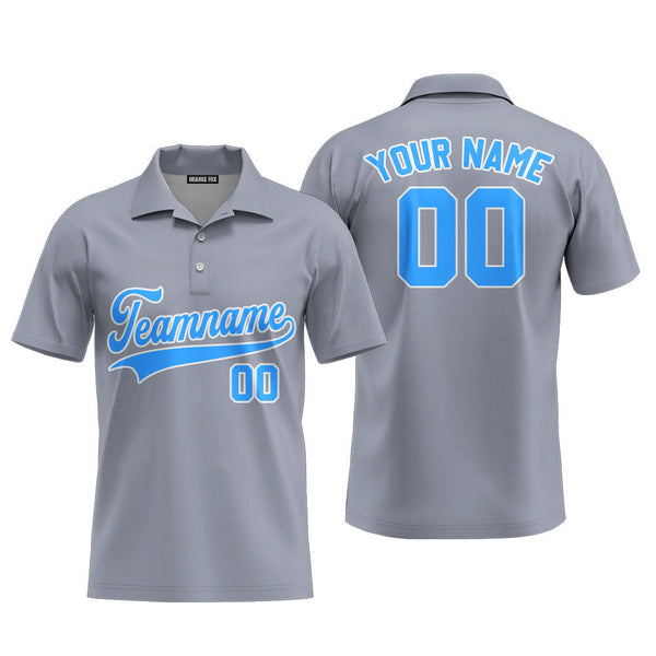 Custom Grey Light Blue White Custom Polo Shirt For Men