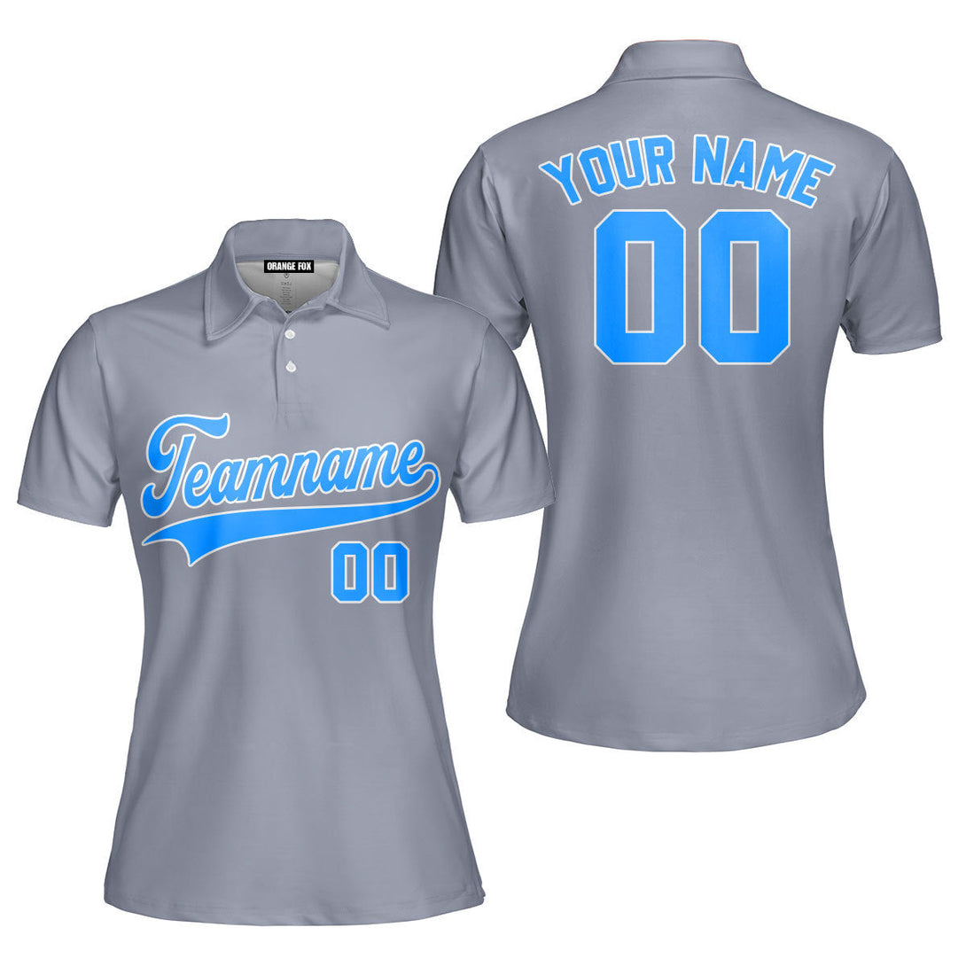 Custom Grey Light Blue White Custom Polo Shirt For Women