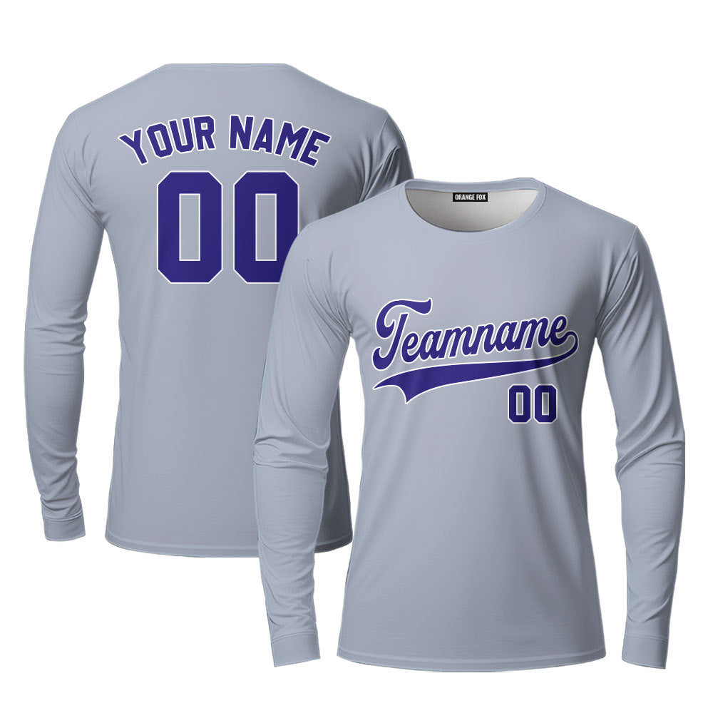 Custom Grey Navy Blue White Custom Long Sleeve T-Shirt For Men & Women