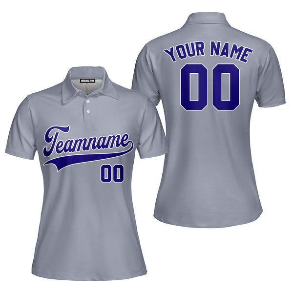 Custom Grey Navy Blue White Custom Polo Shirt For Women