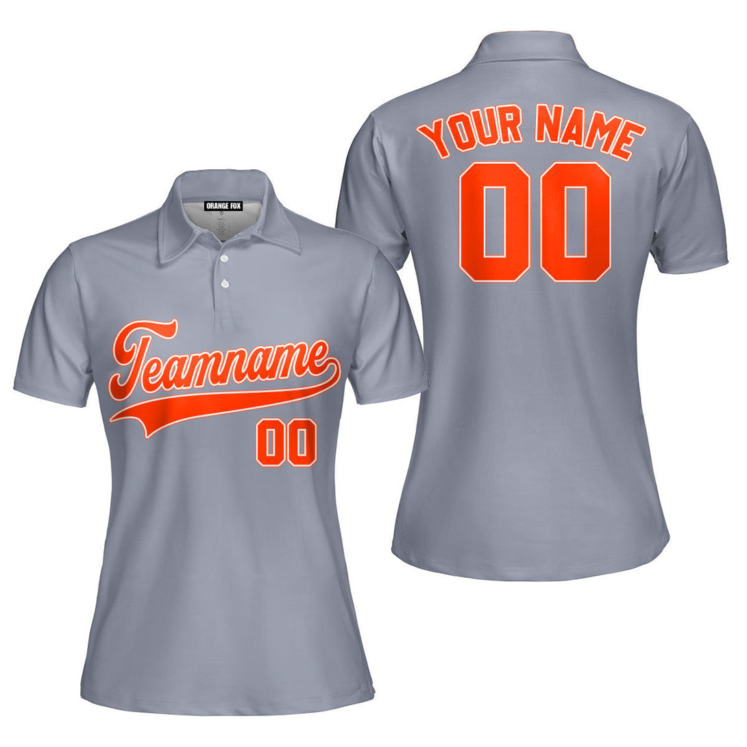 Custom Grey Orange White Custom Polo Shirt For Women