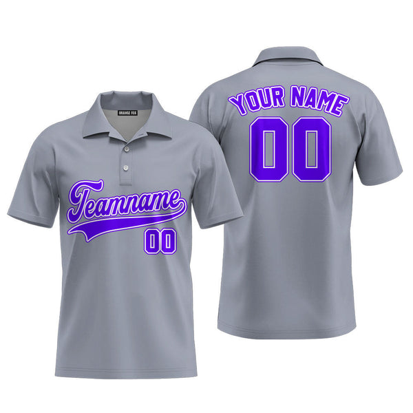 Custom Grey Purple White Custom Polo Shirt For Men