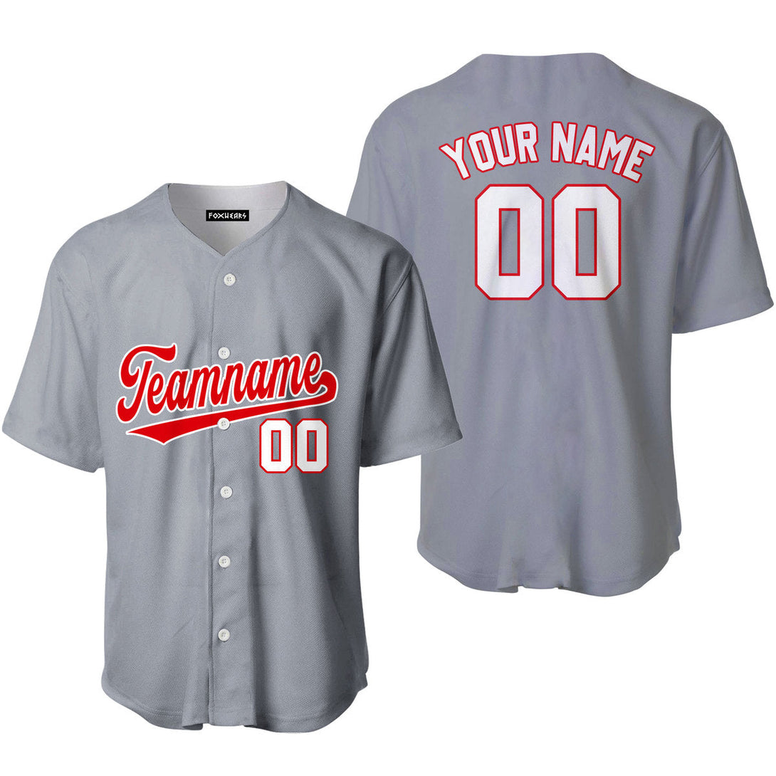 Custom Grey Red White Baseball Jerseys For Men & Women