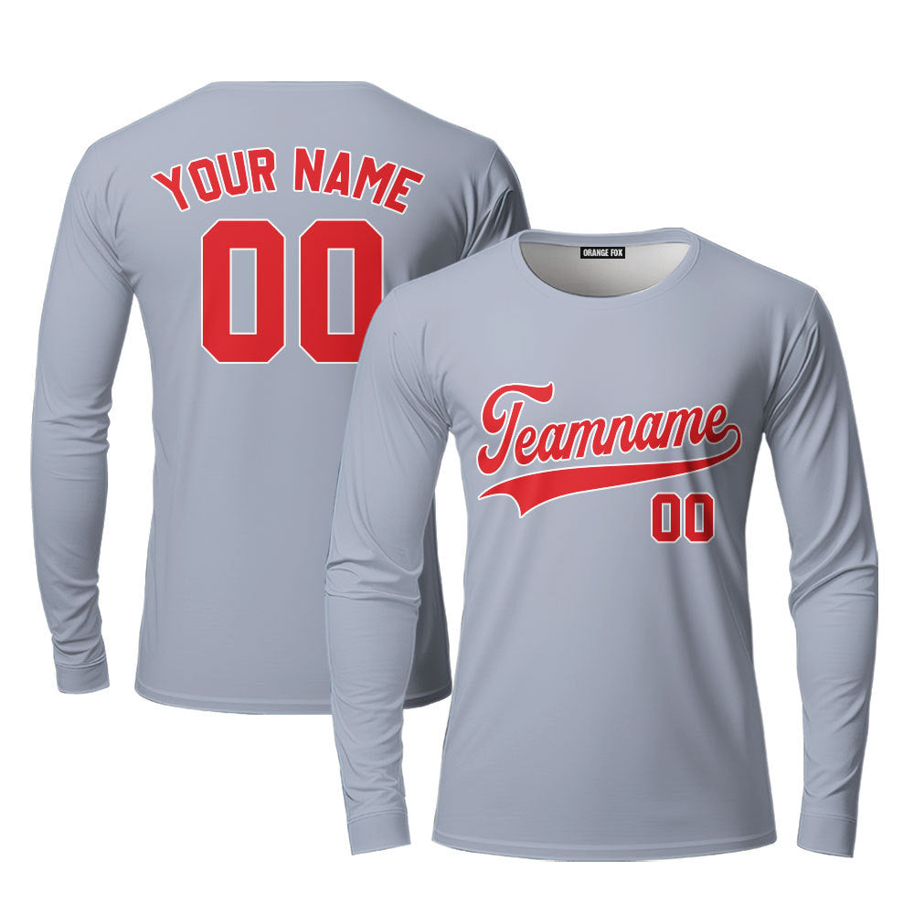 Custom Grey Red White Custom Long Sleeve T-Shirt For Men & Women