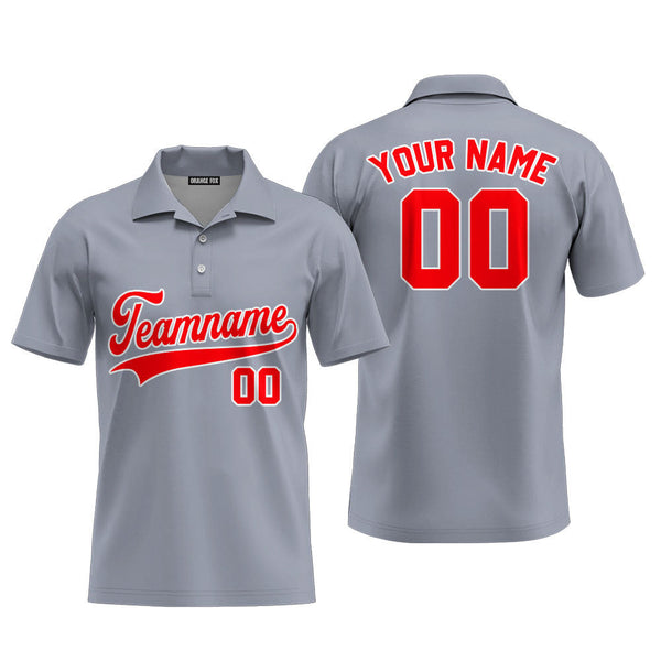 Custom Grey Red White Custom Polo Shirt For Men