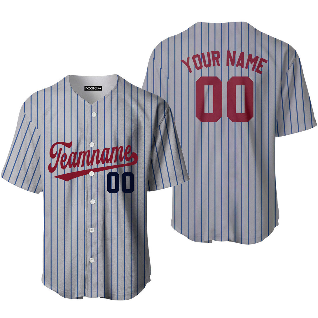 Custom Grey Royal Blue Pinstripe Crimson Baseball Jerseys For Men & Women