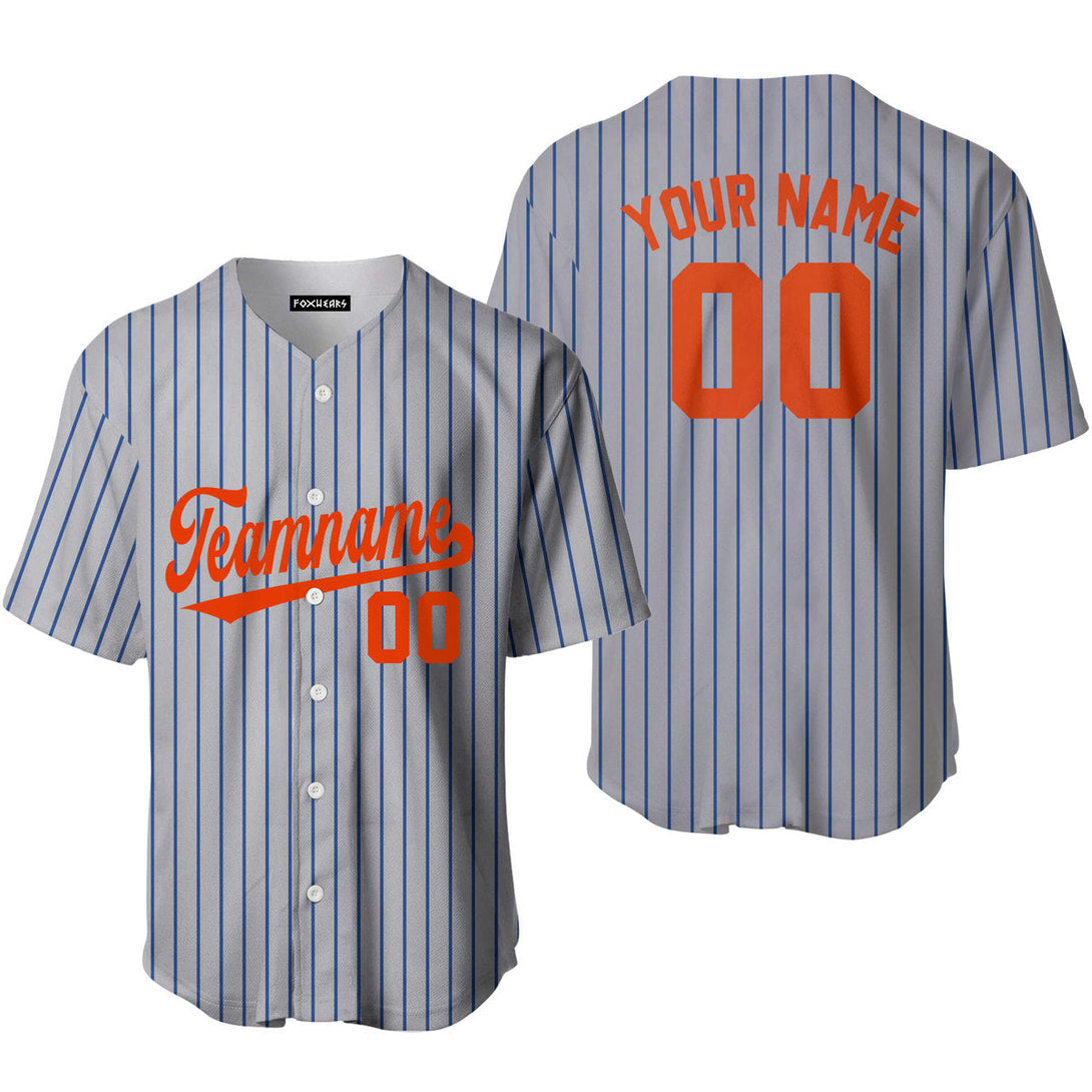 Custom Grey Royal Blue Pinstripe Orange Baseball Jerseys For Men & Women