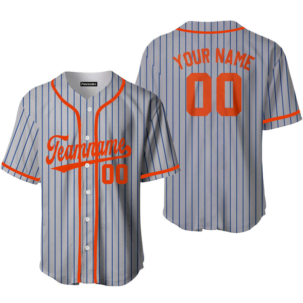 Custom Grey Royal Blue Pinstripe Orange Baseball Jerseys For Men & Women