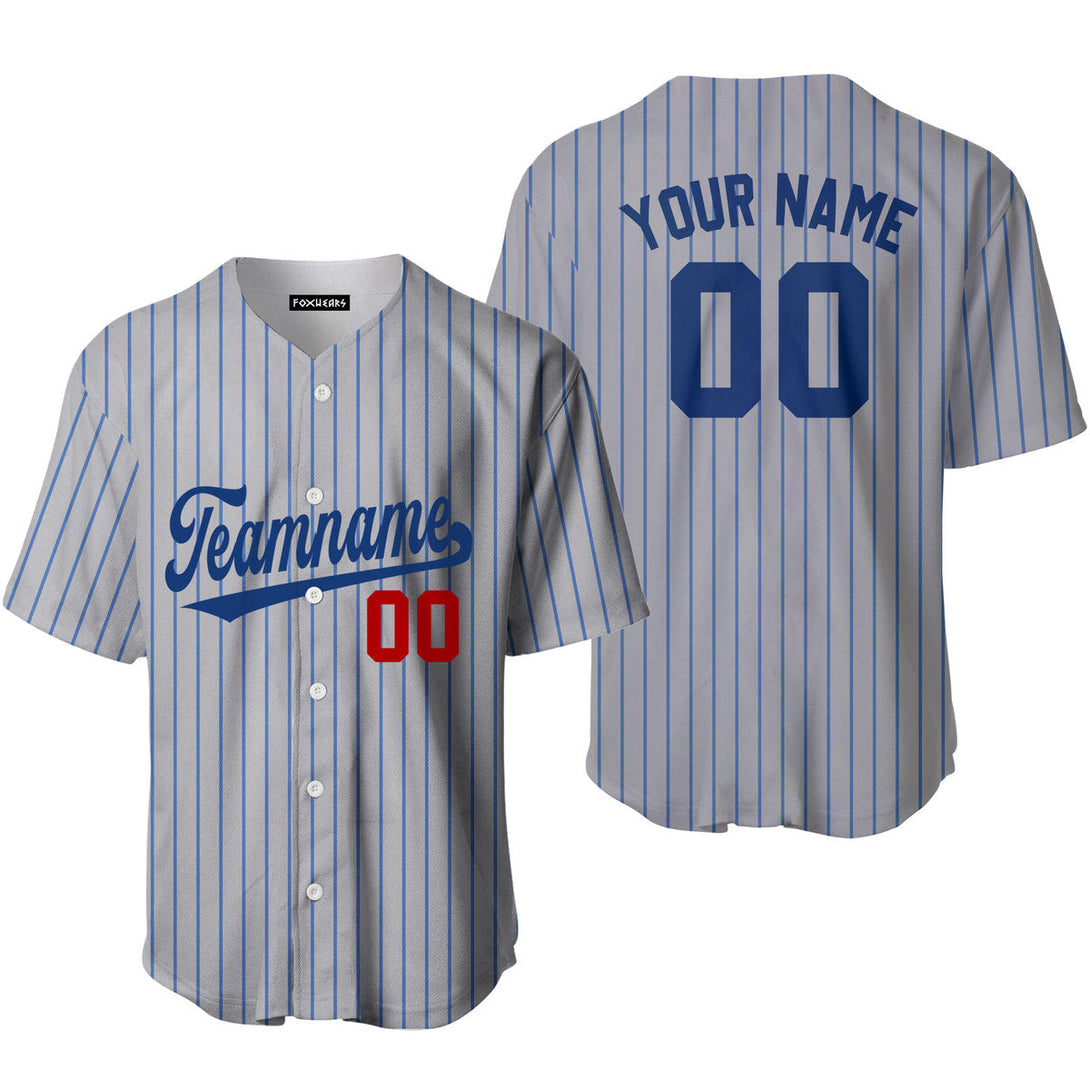 Custom Grey Royal Blue Pinstripe Red Baseball Jerseys For Men & Women