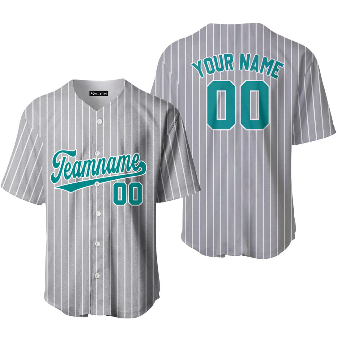 Custom Grey White Pinstripe Aqua Baseball Jerseys For Men & Women