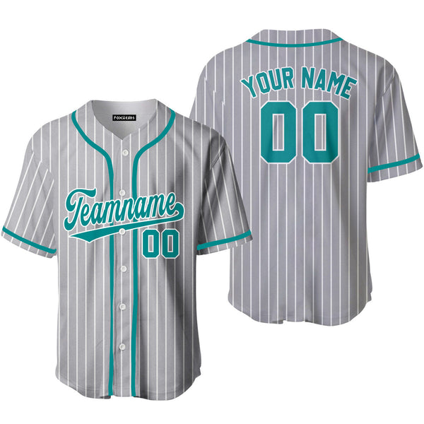 Custom Grey White Pinstripe Aqua Baseball Jerseys For Men & Women