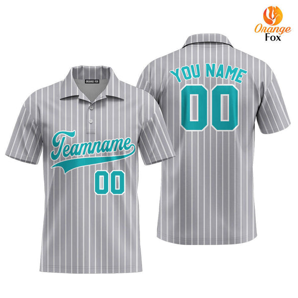 Custom Grey White Pinstripe Aqua Custom Polo Shirt For Men