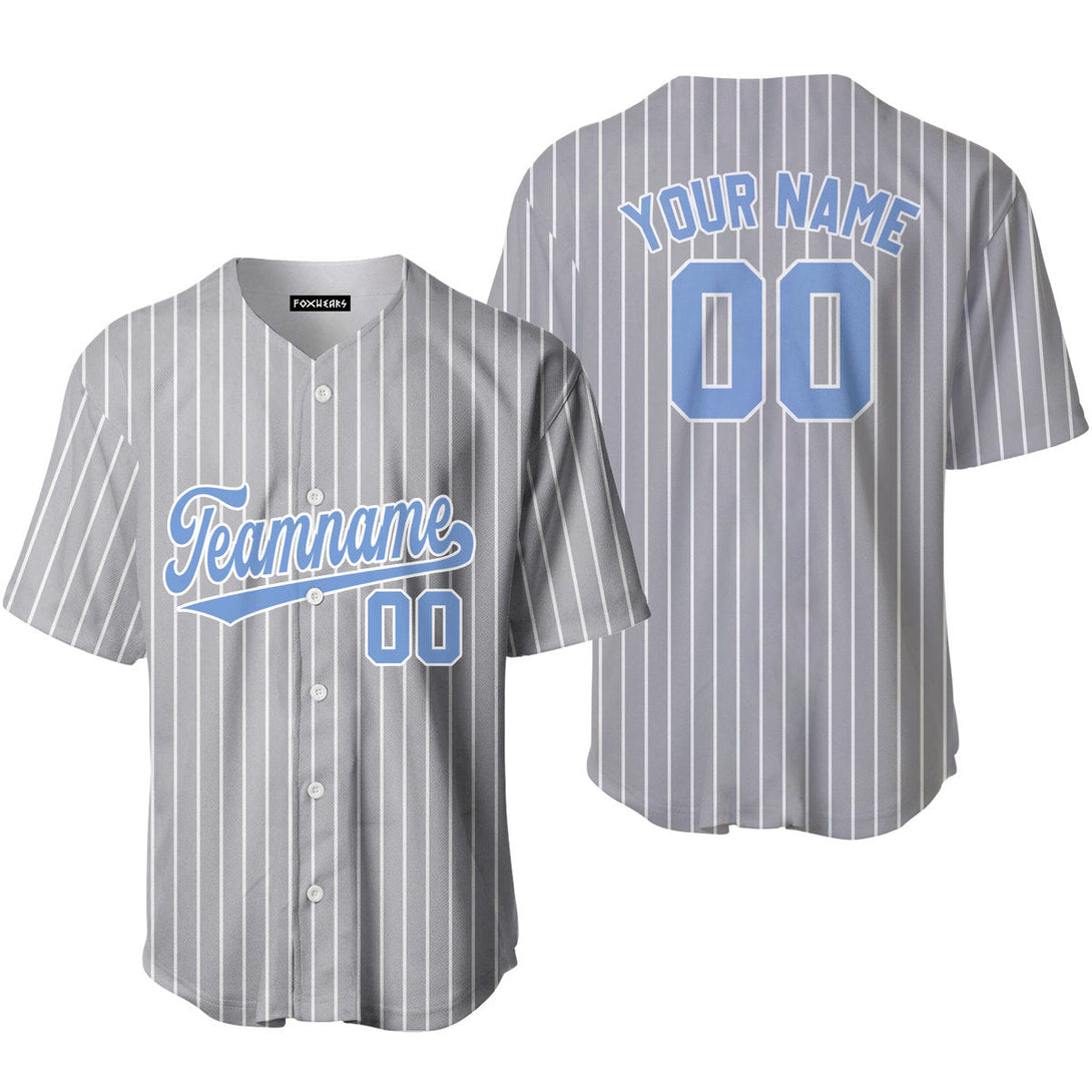 Custom Grey White Pinstripe Light Blue Baseball Jerseys For Men & Women