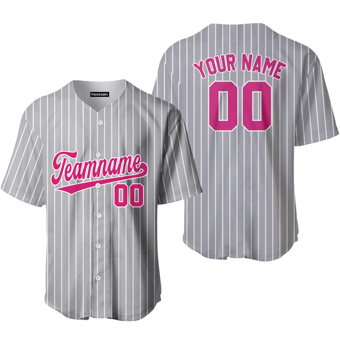 Custom Grey White Pinstripe Pink Baseball Jerseys For Men & Women