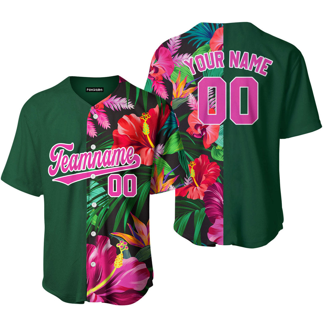 Custom Hibicus Kelly Green Pink Baseball Jerseys For Men & Women